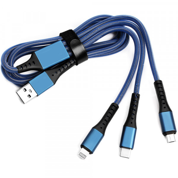 6A 3 in 1 Multi Aufladen Kabel Lightning/Type C/Micro USB Kabel Blue