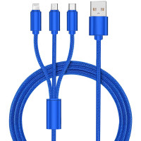3 in 1 Multi Aufladen Kabel Lightning/Type C/Micro USB Kabel Blue