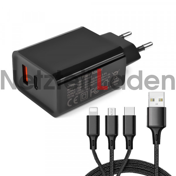 Netzteil ZTE Axon 11 PD QC 3.0 Dual Port + USB 3in1